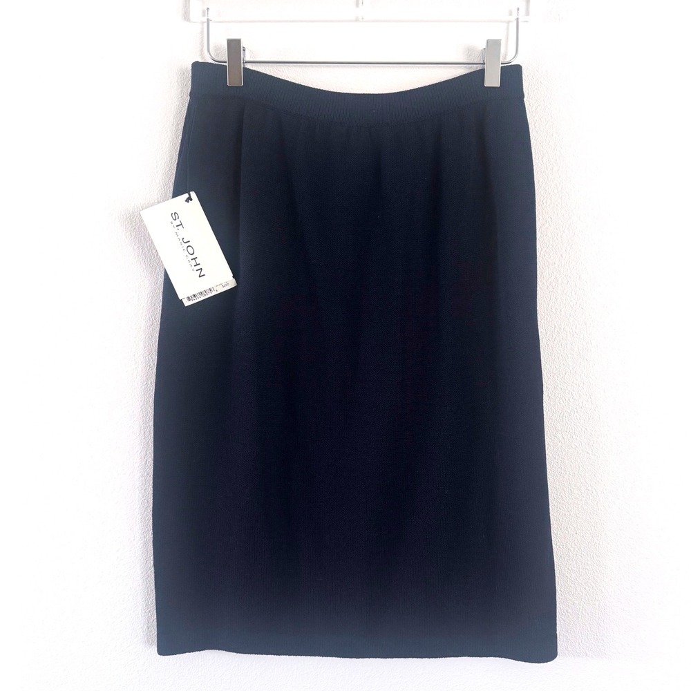 St. John Knits Navy Blue Santanas Knit Pencil Skirt - Classic Career Midi